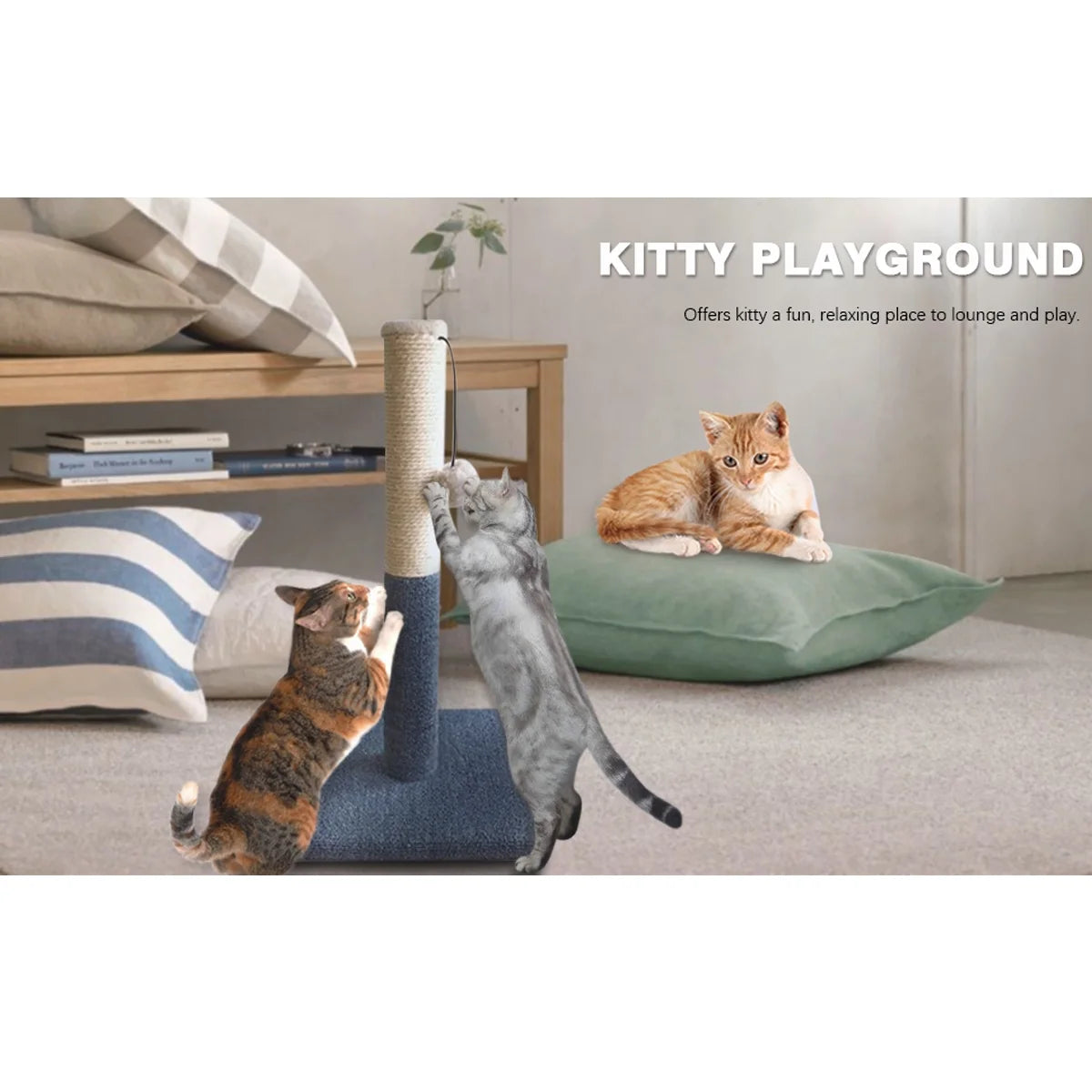 Rascador Para Gatos Con Pelota De Juguete, Fieltro Gris Y Sisal, Rascador Para Gatos