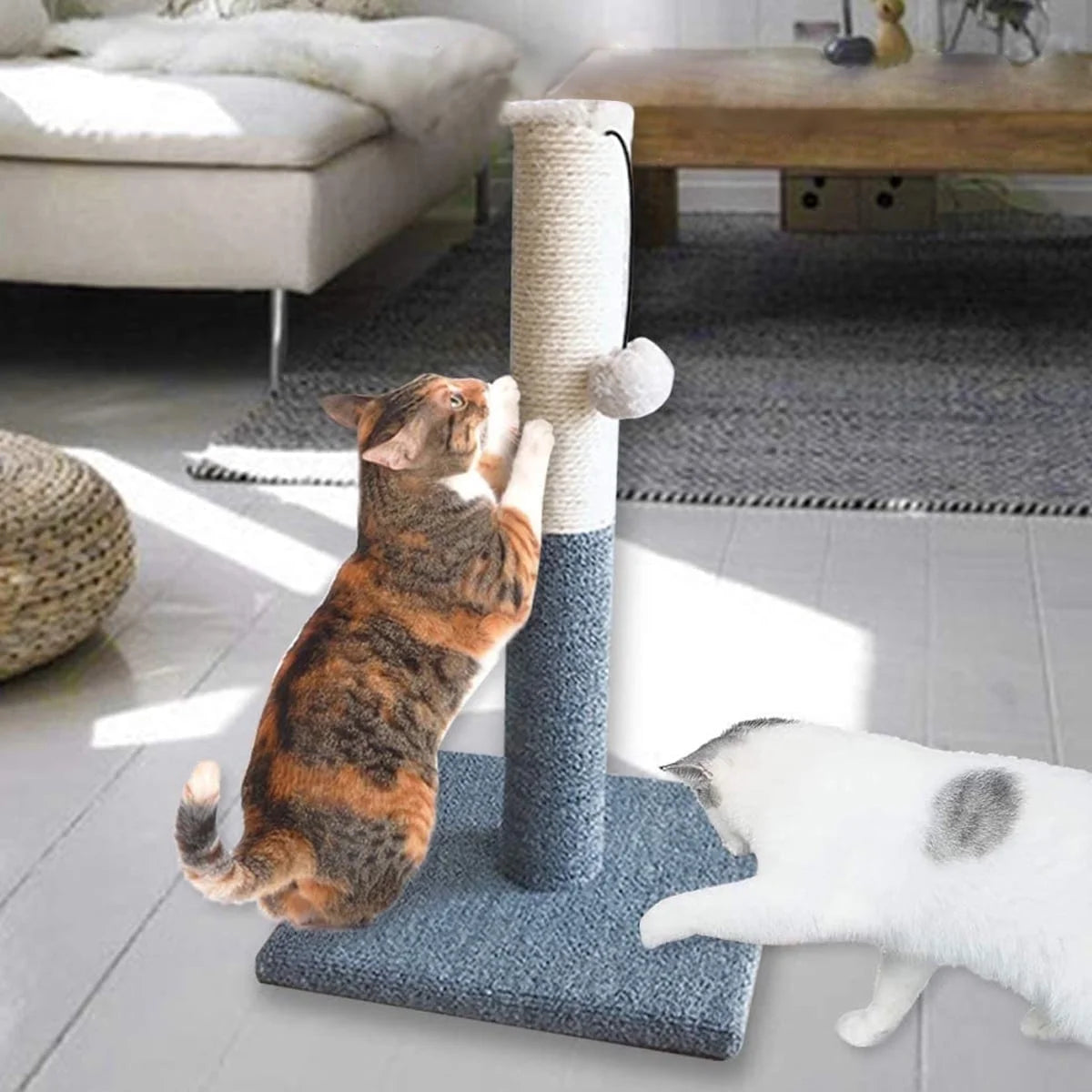 Rascador Para Gatos Con Pelota De Juguete, Fieltro Gris Y Sisal, Rascador Para Gatos