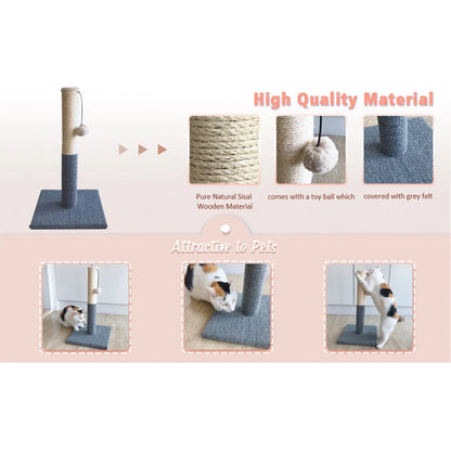 Rascador Para Gatos Con Pelota De Juguete, Fieltro Gris Y Sisal, Rascador Para Gatos