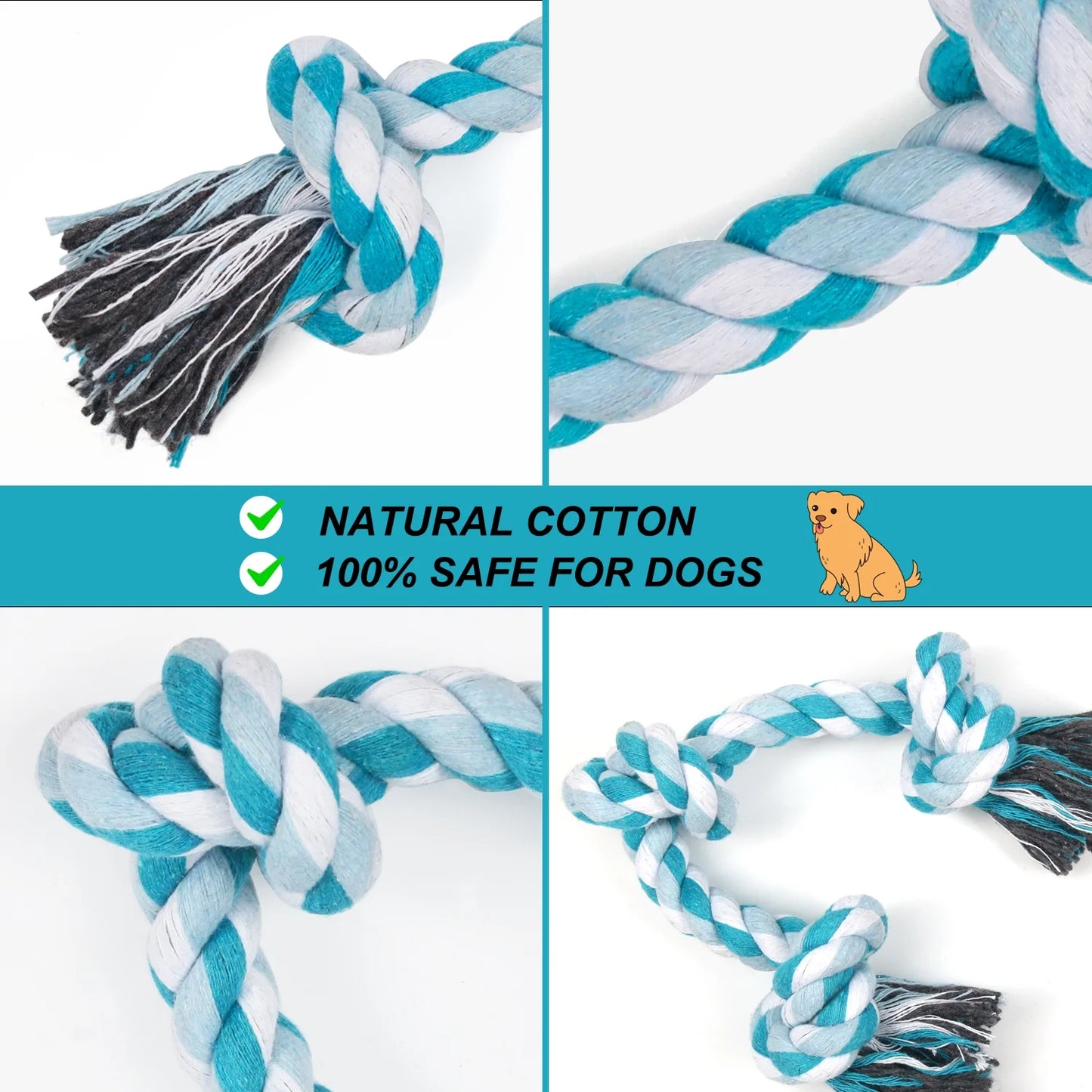 Vivifying 14 Inch Dog Rope Toys, Gift for Pets Dog Chew Toys Durable Braided Cotton Pet Chew Rope Toys 3 Knot Tough Rope Chew Toys for Small Dog Cat Puppy Teeth Cleaning Pink